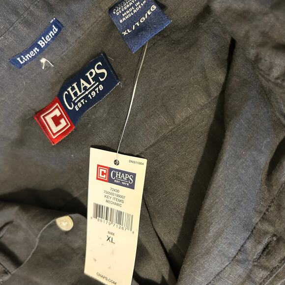 CHAPS Linen Blend Mens Mechanic Shirt NWT SZ XL Black Long Sleeve Office Resort - Picture 8 of 8